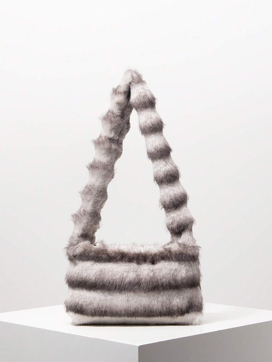 蓬松柔软糖果色斜挎包，Y2K风格女士单肩包，适合秋季，女孩度假旅行包，可爱魅力手拿包，适合冬季，流浪包（图案随机） - 彩色 - 查看 1