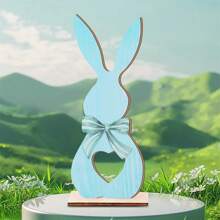 Decoraciones de mesa de Pascua, lindo letrero de madera de conejito con lazo, centros de mesa para fiestas en casa, bandeja escalonada de primavera. - Azul celeste - Ver 2