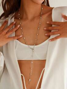 1pc Women Pearl Decor Y-Shape Necklace, Suitable For Everyday Wear