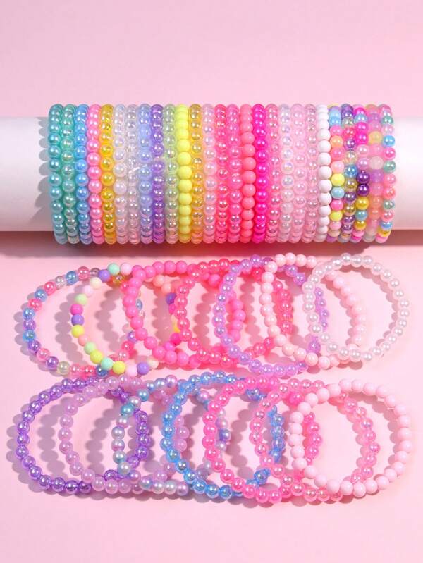 15 pièces/set Assortiment de bracelets à perles de couleurs, convient pour les festivals, les fêtes, les anniversaires, le port quotidien, l'école, les bijoux pour enfants