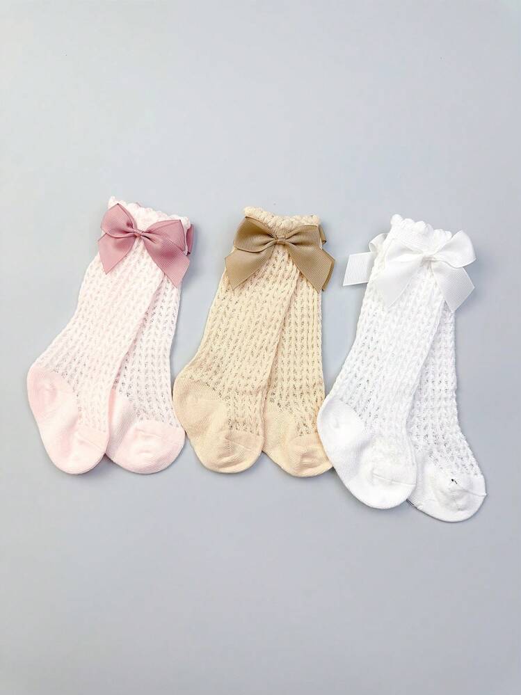 3 Pairs Baby/Toddler Bow Mesh Comfortable Cute Mid-Calf Socks - Multicolor - View 5