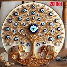 1 Stück 2D flache elegante Boho-Stil Türkisches Böser-Blick-Design, vintage runde Plakette - einzigartiger Metall Wanddekoration für Zuhause, - 20x20cm (7,8x7,8 Zoll) geeignet für Zimmer, Bar, Café und Garage, zufällige Lochposition - Verschiedenfarbig - Übersicht 1