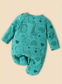 Baby, Junge, Junge, bequemer, atmungsaktiver Jumpsuit, süßes Tiermuster, Rundausschnitt, Langarm, einfaches Knopfdesign, Krabbelhilfe, Jumpsuit, Jumpsuit