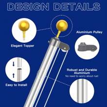 Display4top 20FT Sectional Flagpole Kit With One UK Flag, Heavy Duty Adjustable Aluminium Outdoor Flag Pole For Residential, Garden And Commercial Use - Silver - View 3