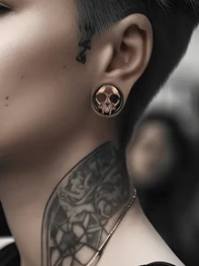 1 đôi Của Châu Âu và Châu Mỹ Xuyên Thép Titan Đen Ròng rọc Tai Cổ xưa Vàng Sọ Tai Sự bành trướng Phụ kiện Tai Lỗ Hoa tai Dành Cho Nam Và Nữ - màu đen - Xem 2