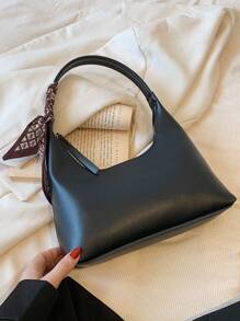 Black Minimalist Underarm Shoulder Bag With A Scarf Included - Black - View 1