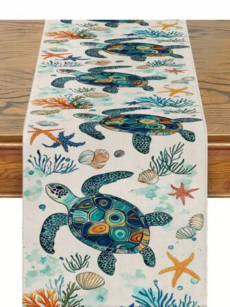 1 件复古海龟图案桌旗，家居装饰桌旗，适合室内室外派对、厨房和日常装饰