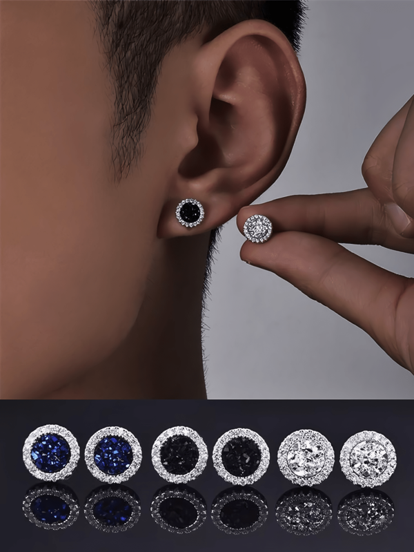 1 par de brincos de pino em formato de cluster de cobre, acessórios de brinco brilhantes estilo punk para homens, adequados para uso diário, férias, ocasiões de festa, presentes de aniversário e festivais