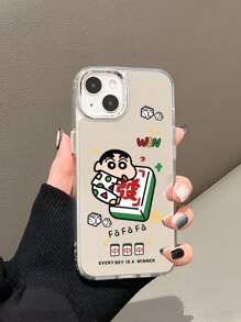 1pc Silver Space Case Mirror 2-In-1 TPU Cartoon Crayon Small New Pattern Thick Shockproof, Drop-Proof, Anti-Fingerprint Full Protection Phone Case Compatible With Iphone 11/11PRO/11PROMAX/12/12PRO/12PROMAX/13/13PRO/13PROMAX/14PRO/14PROMAX/14PLUS/15/15PRO/15PROMAX/15PLUS/16/16PRO/ 16PROMAX/ 16PLUS