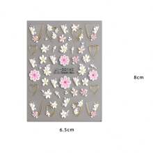 2 Pieces Of Spring And Summer Hot Stamping Flower Heart-Shaped Relief Nail Art Stickers - Gold, Pink, White Flowers, Hollow Heart-Shaped Flower Art Design, 5d Relief Technology, Suitable For Women's Disposable Self-Adhesive Back Adhesive Nail Art Stickers, Spring And Summer Fresh And Simple Hot Stamping Flower Theme Style, Easy To Stick Nail Decoration Stickers