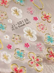 2 Pieces Of Spring And Summer Hot Gold Edged Flower Petal Relief Nail Stickers, Disposable Self-Adhesive Backing Adhesive, Women's DIY Art Decoration Accessories Nail Stickers