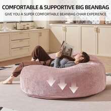 Bean Bag Chair 4Ft, Memory Foam Filled, Large Beanbag Chairs For Adults And Teens, Soft Sofa With Removable Flannel Cover, Round Couch For Living Room Bedroom College Dorm (Pink, 4FT-47*47"*24")