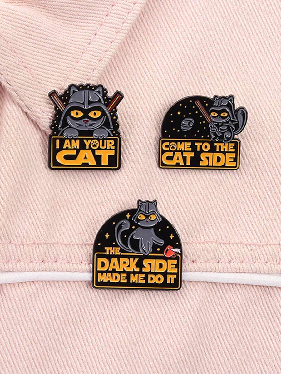 3 chiếc ghim tráng men COME TO THE CAT SIDE tùy chỉnh THE DARK SIDE MADE ME DO IT trâm cài áo huy hiệu vải trang sức động vật quà tặng cho bạn bè - Nhiều màu - Xem 1