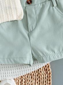 2 pezzi/Set Polo con colletto e pantaloncini comodi con ricamo a orsetto carino per neonato/bimbo, stile britannico classico
