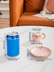 Set de 6 tazas y platillos de café, con diseño de borde de perla y lazo, taza de 100ml, nuevo