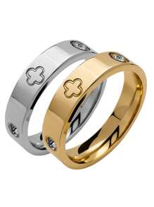 Fashionable Stainless Steel Four-Leaf Clover Zirconia Inlaid Ring, Stylish Jewelry Accessory For Women, Suitable For Elegant Daily Wear And Party Charm, An Ideal Gift