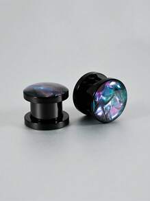 1 对镀黑不锈钢彩虹蓝紫色 Miexd 贝壳平面耳扩张器量规加强滑轮耳塞隧道身体穿孔首饰 6-25 毫米 - 黑色 - 查看 17