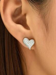 1 Pair Fashionable High-End Cubic Zirconia 18K Gold-Plated Heart Earrings, Delicate Minimalist Jewelry Accessories