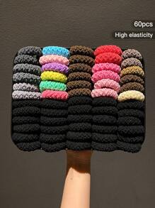 60 件女士厚实坚固发圈，多种颜色，简约设计，适合日常使用和礼物 - 彩色 - 查看 3