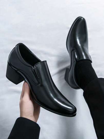 Formelle Herrenschuhe, Keilabsatz, einfarbige Oxfords mit spitzer Zehenpartie, formelle Partyschuhe mit Monkstrap