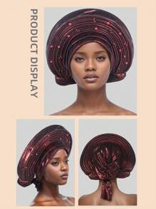 1pc European And American Retro British Felt Headband Hat Women's Derby Headdress With Flowers Women's Soft Beret Elegant Beaded African Car Gel Headband, Hand Layered Shiny Fabric Headband, Bohemian Style Traditional Wedding And Party Special Occasions Headdress - Multicolor - View 5