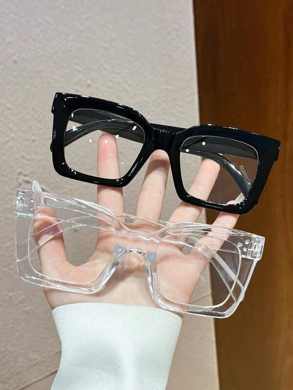 2pcs Anti Blue Light Glasses, Y2K Style Square Frames Men's And Women's Casual Retro Clear Lens Glasses