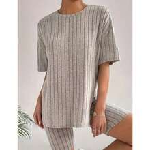 Conjunto Mujer Over + Biker Sexy Cómodo Fresco Acanalado - Gris - Ver 2