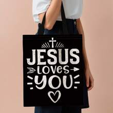 1pc Slogan Printed Letters Tote Bag Reusable Polyester Shopper Can Be Used For Shopping Travel Gift For Friends - Multicolor - View 5