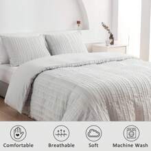 3PCS-Striped Plain Tufted Bedding Set Light Grey Boho Duvet Cover Set Double Size , Soft And Lightweight Bed Cover With Zipper Closure For Home Bedroom Decor ,Valentine's Day Gifts, Fall Decor, All Season - Light Gray Striped Plain Tufted - View 4