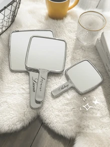 Personalized Wave-Shaped Vintage Handheld Makeup Mirror, Portable Square Mirror, Great Birthday Gift For Friends, Girlfriend, Family,Multi-Functional,Ornamental,Letter,Solid Color,Exquisite,Stylish,Vintage,Modern,Colorful,Leisure,Basics,Casual,Soft,Unique,Customized,Personalized,Custom,Ideal Gifts For Her,Girlfriend,Her,Boyfriend,Friends