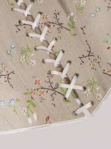 Koronkowy top z nadrukiem kwiatowym, kwadratowy dekolt, zabudowany biust, usztywniony gorset, góra, urodziny, przyjęcie, święta, damskie topy, moda, codzienny top Cami