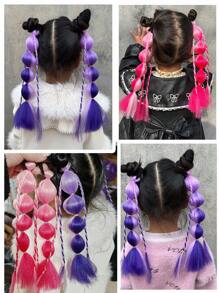 Peruca de Bolhas Colorida Sintética de 12 Polegadas para Crianças, Rabo de Cavalo Trançado Ombré, Cabelo Cacheado, Rabo de Cavalo de Bolhas Colorido, Halloween - Multicolorido - Visão 12