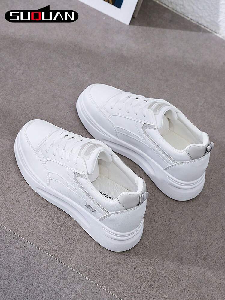 Baskets décontractées pour femmes, chaussures de sport mode, chaussures blanches basses à lacets, chaussures de course sport outdoor, petites chaussures blanches pour dames - Gris - Voir 7