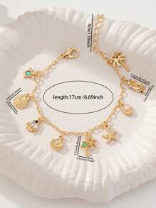 1件夏季海滩海星贝壳吊坠手链，热带棕榈树鱼形手链，波西米亚风女士饰品 - 彩色 - 查看 3