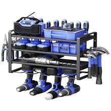 4-Tier Wall Mounted Tool Organizer For Garage Workshop, Heavy Duty Carbon Steel Power Tool Rack With 4 Hanging Slots & 20 Screwdriver Holes - Rustproof Wall Storage Panel - Black - View 2