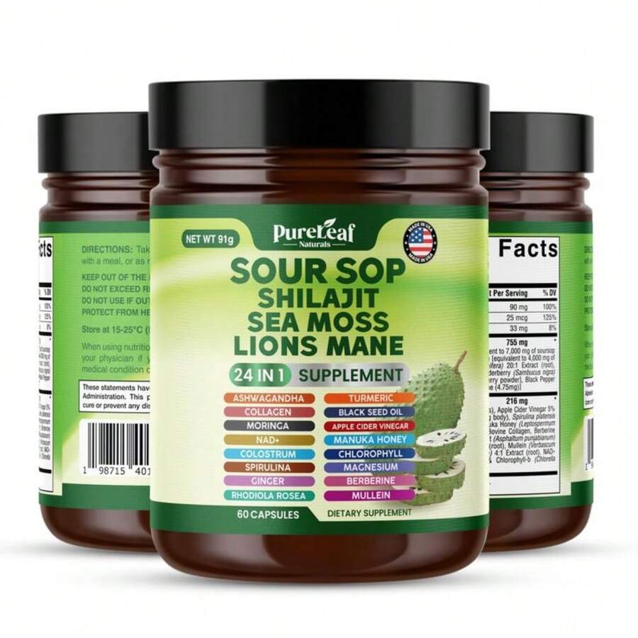 Soursop 24 In 1 Supplement - Soursop, Shilajit ,Sea Moss, Lion's Mane, Moringa All In One Dietary Supplement, Healthcare, Fitness, Natural - 預設 - 查看 1