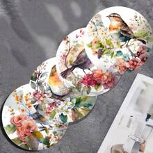 4 件/套鸟类系列 - 彩色鸟类图案主题 - 彩色印刷木制耐热杯垫，适合感恩节、圣诞节、万圣节装饰、礼物和节日派对