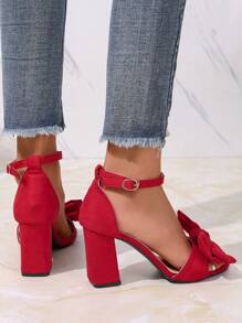 Sandalias de mujer, diseño de lazo, tacones altos rojos, zapatos de plataforma cómodos, sandalias de punta redonda, diseño de correa ancha, zapatos de mujer de verano, sandalias casuales, zapatos de uso diario, sandalias de playa y resort, sandalias de viaje, zapatos de moda para mujer, zapatos cómodos para mujer, sandalias versátiles, sandalias estilo coreano, sandalias estilo europeo y americano, sandalias esenciales de verano - Rojo - Ver 7