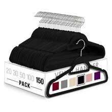 Premium Velvet Hangers 150 Pack - Non-Slip Clothes Hanger With Tie Bar - Black Hangers With 360 Degree Rotatable Hook - Heavy Duty Coat Hanger