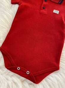 Baby Boy's Polo Neck Bodysuit - Short Sleeve - Merah - View 3