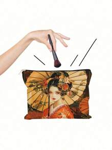 1pc Retro Japanese Style Pattern Makeup Bag Carry All Pouch - Zipper Lightweight Cosmetic Bag Travel Essentials Travel Accessories Travel Must Haves