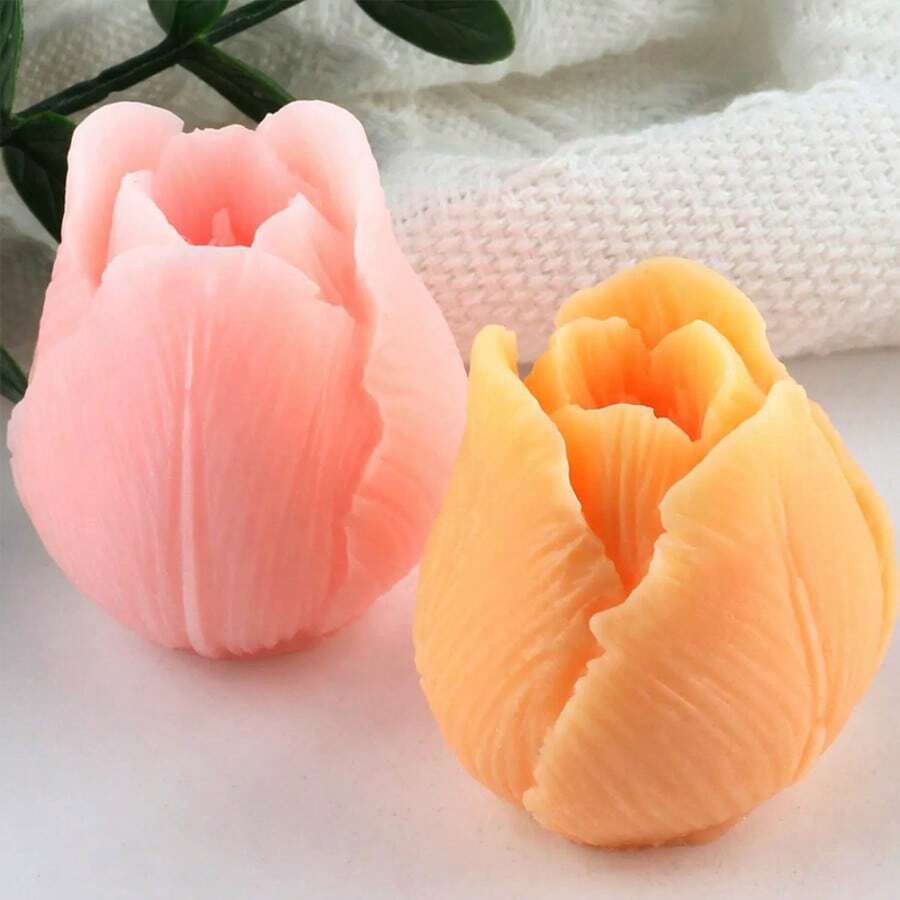 2 piezas de molde de silicona con forma de flor de tulipán, de uso múltiple - Blanco - Ver 1