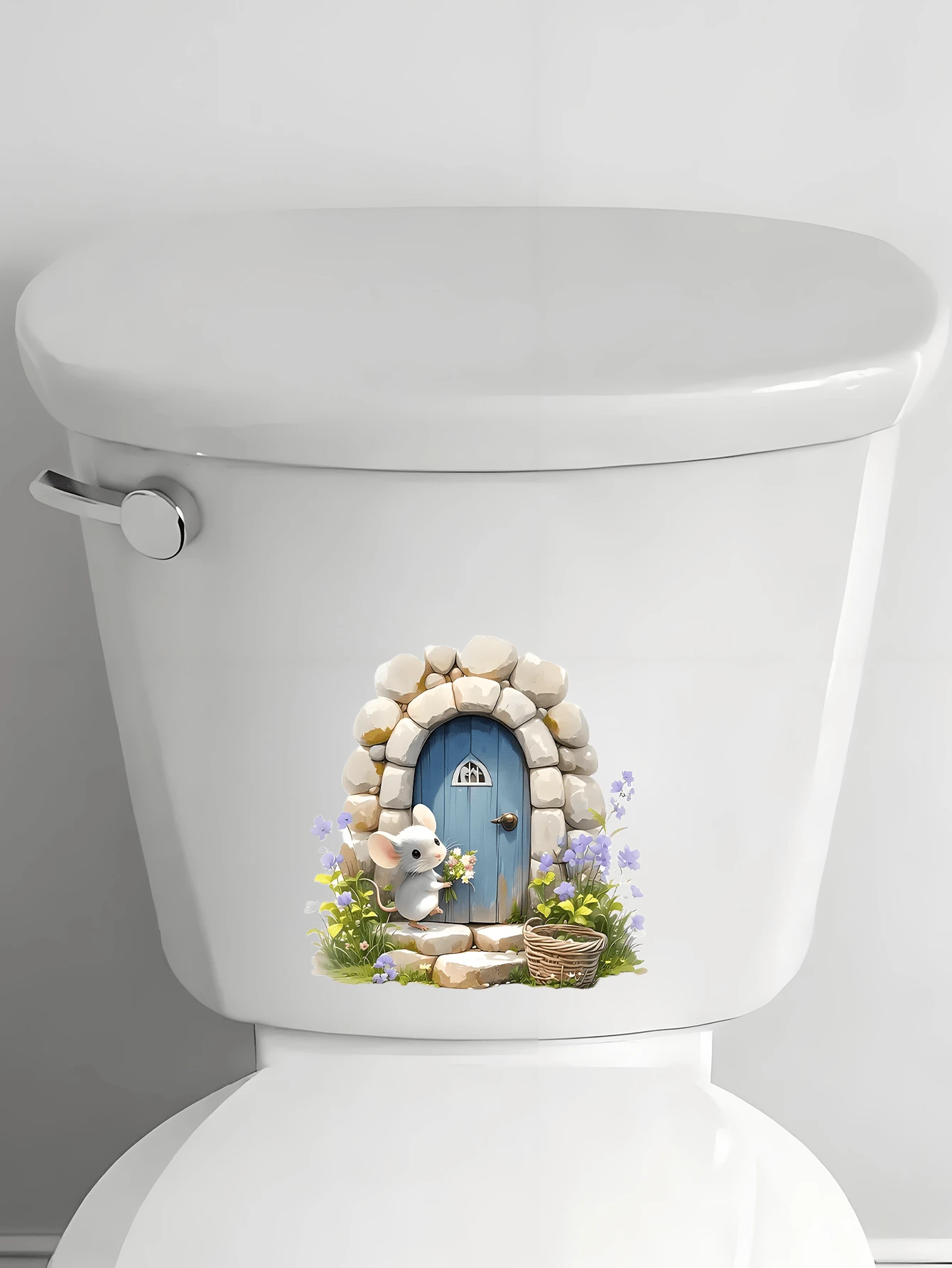 1pc Mouse Hole Pattern Toilet Seat Sticker And Tank Sticker, Home Decor Bathroom Wall Sticker Bathroom Decor Summer - Multicolor - View 1