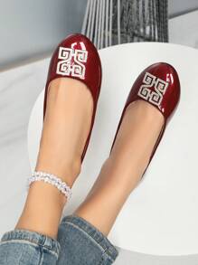 Women's Fashion Rhinestone Decor Flat Shoes - Burgundy - View 3
