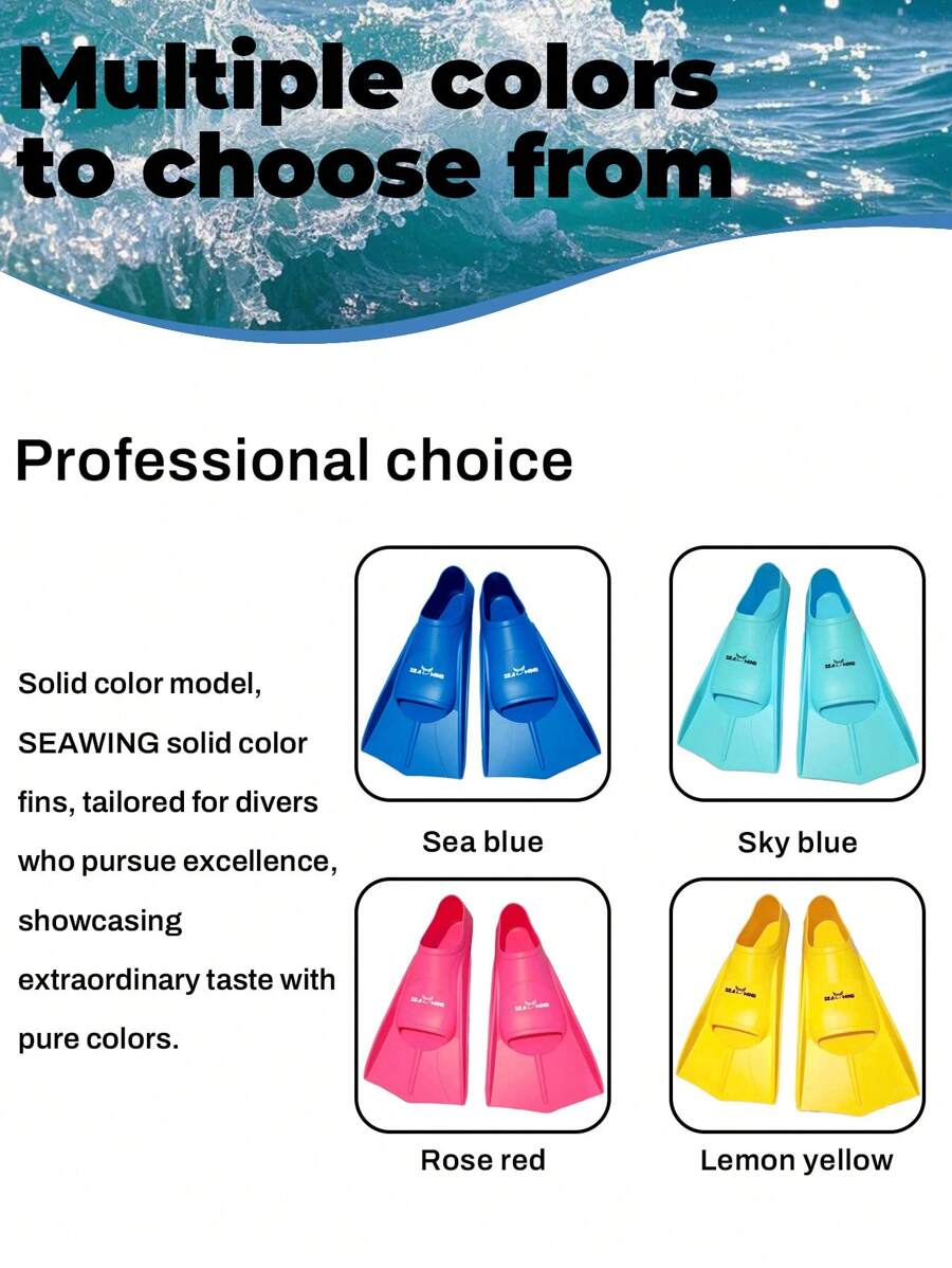 1pc Free Diving Swimming Training Fin, Solid Color/Multicolor Silicone Professional Snorkeling Training Equipment Unisex, Beach Essentials, Beach Accessories, Pool Float - Multicolor - View 1