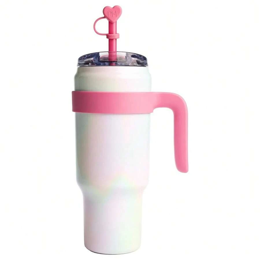 40oz Stainless Steel Tumbler With Removable Handle, Straw, And Lid, Rainbow Iridescent White - 白色彩虹色 - 查看 1