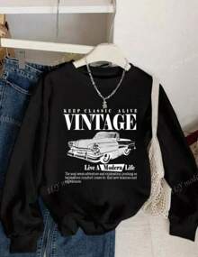 Sudadera Casual De Poliéster De Punto Par A Jóvenes - Cuello Redondo De Manga Larga Con Estampado De Insomnio Para Otoño/Invierno, Cómodo Jersey De Ajuste Regular Para Adolescentes Y Mayores - Sudadera Deportiva De Vintage