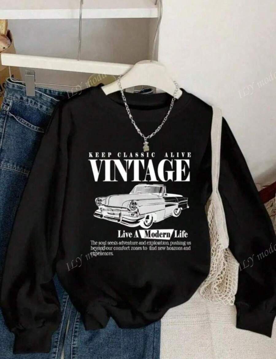 Sudadera Casual De Poliéster De Punto Par A Jóvenes - Cuello Redondo De Manga Larga Con Estampado De Insomnio Para Otoño/Invierno, Cómodo Jersey De Ajuste Regular Para Adolescentes Y Mayores - Sudadera Deportiva De Vintage