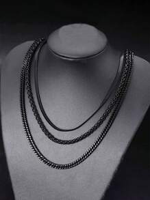 3 Stücke/Set Herrenkette aus Edelstahl, Schlüsselbein-Kette, Twist-Halskette, Accessoires für den täglichen Gebrauch