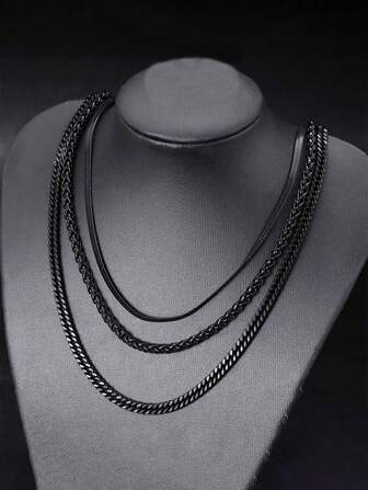 Set de 3 collares de inoxidable, incluyendo cadena de clavícula y collar retorcido, accesorios para uso diario